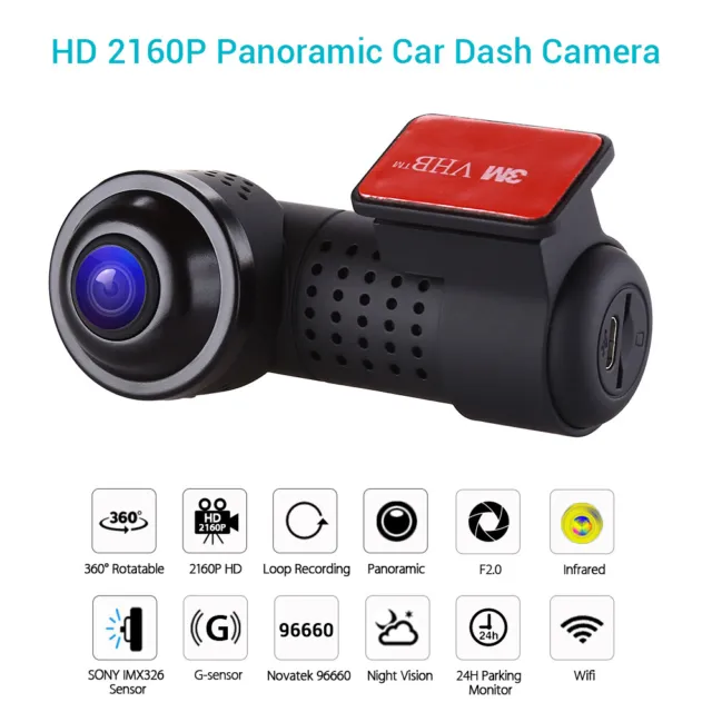 360° Panoramic WiFi Car DVR Camera Full View 1080P Recorder 4K Dash Cam