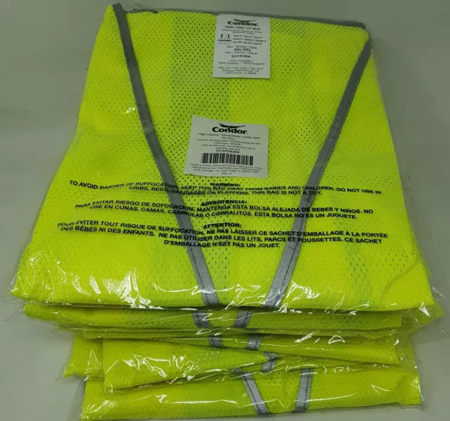 Condor 53YN36A High Visibility Yellow/Green Safety Vest 4XL/5XL Qty 10