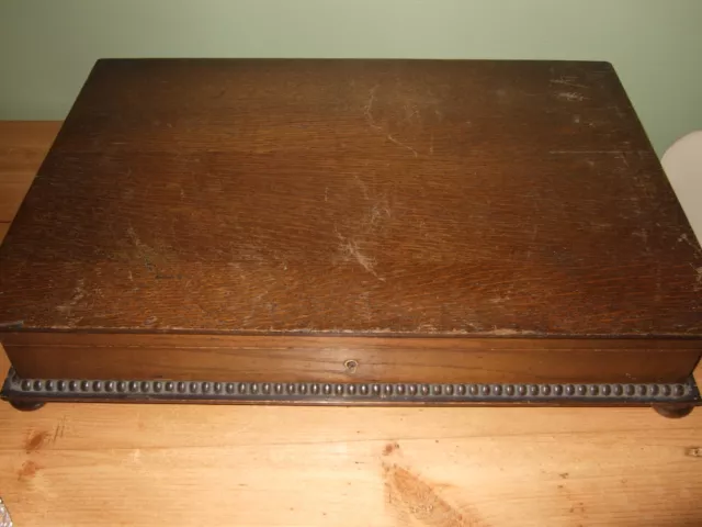 Large Oak Finish Empty Cutlery Box