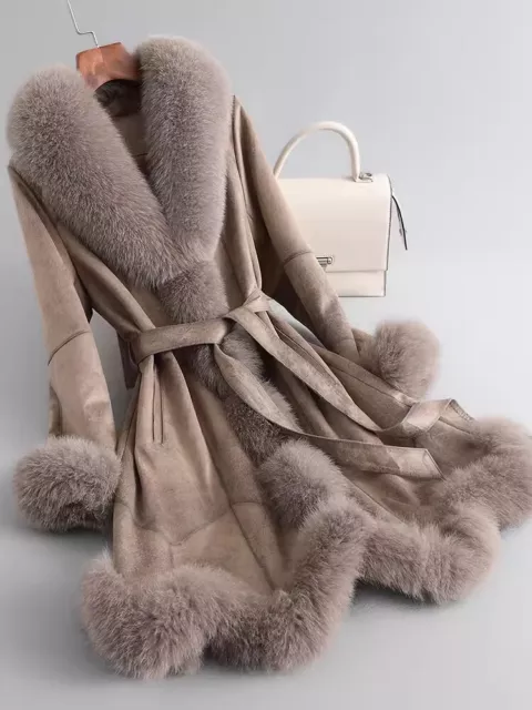 Luxury Womens Coat Real Rabbit Fur Lining Coat Jackets Real Fox Fur Collar Coats