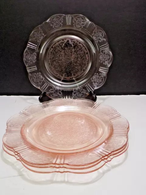 Set of 4 MacBeth-Evans American Sweetheart Pink Glass 9-3/4" Dinner Plates