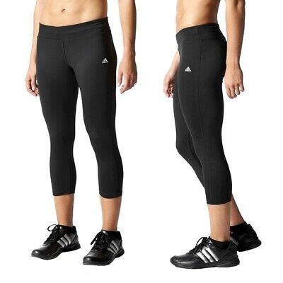 Adidas Donna 3/4 Leggings Sport Fitness Training Pantaloni da Corsa Nero