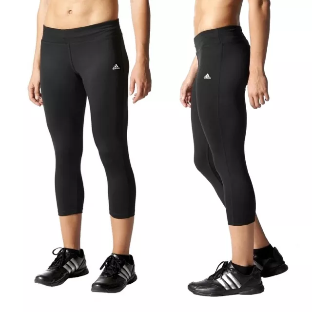 Wow! Adidas Donna 3/4 Leggings Sport Fitness Training Pantaloni Palestra Nero