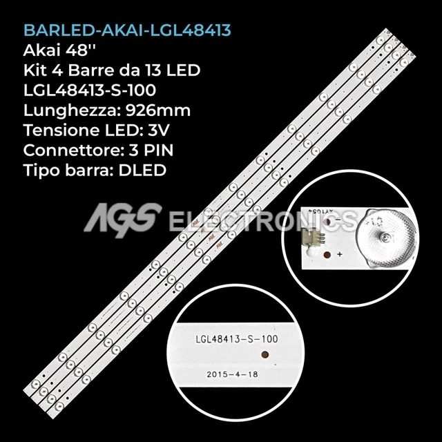 Kit De 3 Barres LED Pour Téléviseur AKAI 43 Pouces - Réf MS-T430-3030-08A, Marque AGS, DLED