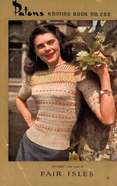 1940'S Ww2 Land Girl Knitting Pattern Copy Fair Isle Top 3Ply Yarn 34-35" 141