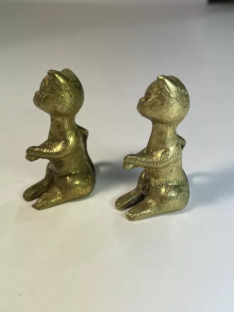 Pair Of Solid Brass Cat Figurines 2.25” Tall-Heavy, Very Detailed 3