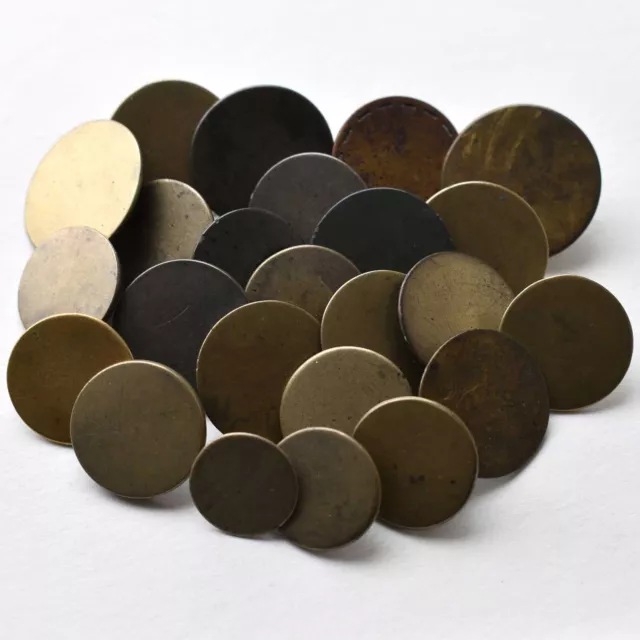 Lot Antique Flat Metal Military Uniform Buttons Brass Bronze Tombac 5/8 - 15/16"