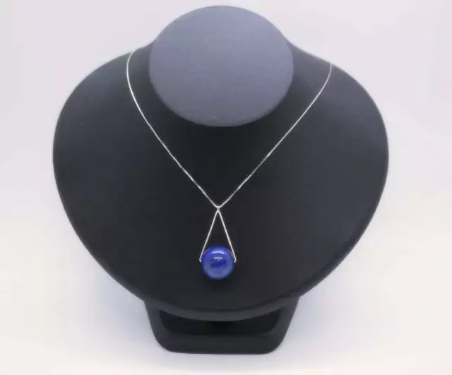 Simple Géométrique 16 MM Naturel Gros Bleu Lapis Lazuli Pendentif Argent Massif