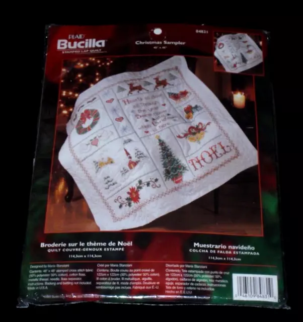 Bucilla Stamped Lap Quilt Sampler Kit 84831 NOS Christmas Noel 45x45 Crossstitch