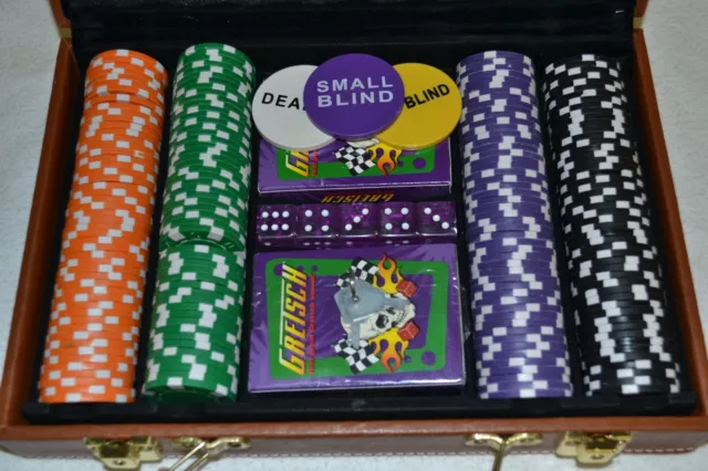 GRETSCH 200pc POKER SET - Guitar Cards Dice Chips Dealer Markers Card Game
