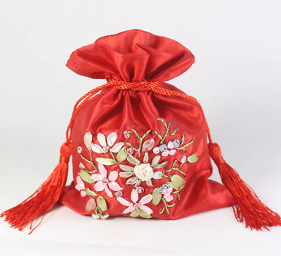Silk Jewelry Bag Embroidered Drawstring Chinese Handmade Gift Party Pouch Purse