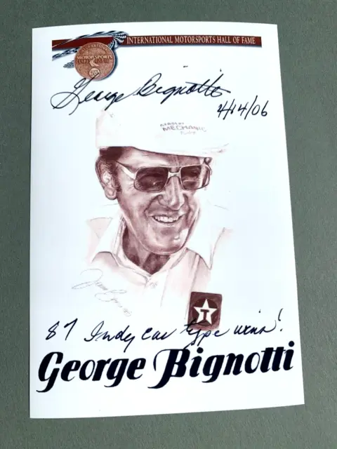 GEORGE BIGNOTTI (†)  HOF Motorsports signed autograph 3.8x5.8 Photo