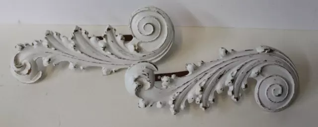 RARE Antique Victorian White with Gold Accents Wooden Curtain Tie Backs Pair