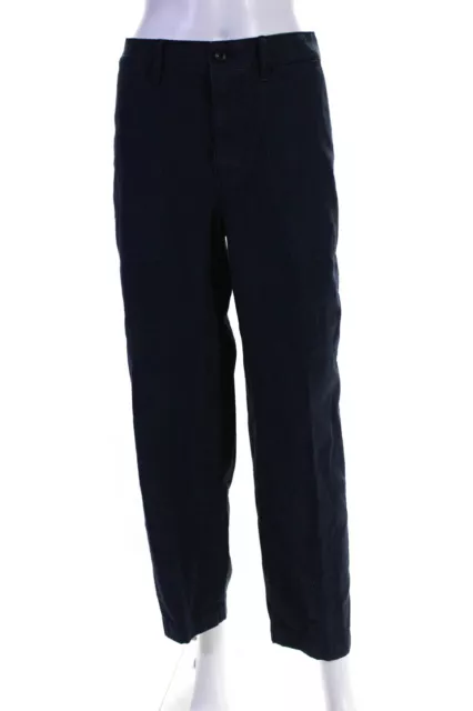 J Crew Womens Zipper Fly High Rise Straight Leg Trouser Pants Navy Blue Size 12