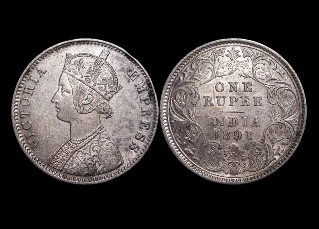 DS1 - British India 1 Rupee 1891-C Almost Uncirculated Silver Coin - Victoria