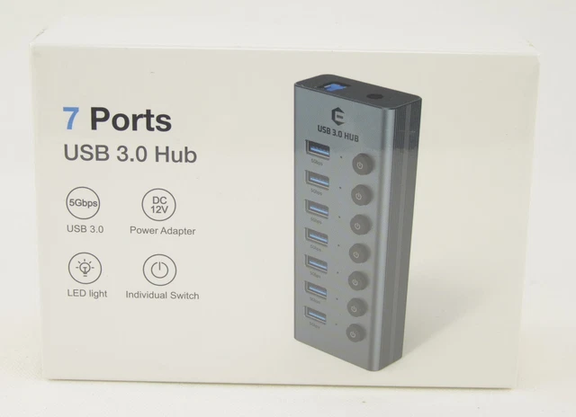 USB 3.0 Moyeu 7-Port Commutable Avec Dc Adaptateur Neuf Emballage D'Origine