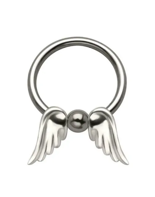 Steel Angel Wings Captive Bead Ring Charm Ear Nose Septum Hoop 22G 20G 18G 16G
