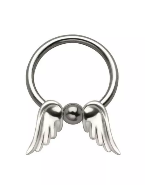 Steel Angel Wings Captive Bead Ring Charm Ear Nose Septum Hoop 22G 20G 18G 16G