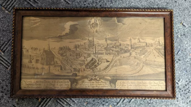 antikes Bild mit Holzrahmen von der Stadt Görlitz 41x23 cm