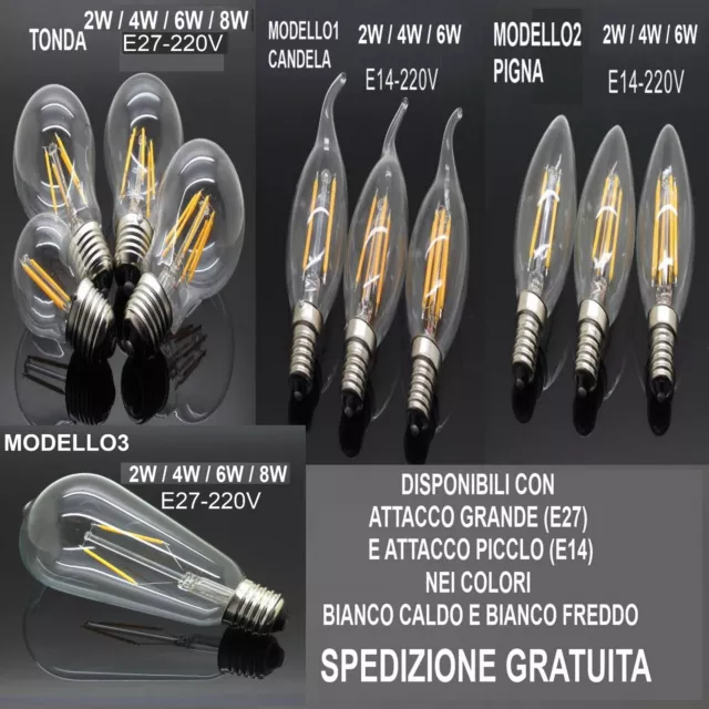 2W 4W 6W Lampada Lampadina Candela Classica Pigna Tonda Led  E27  E14 Dimerabile