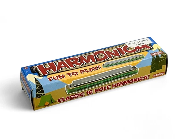 Schylling Beginners Harmonica 16 hole in Original Box Fun to Play Silver Green