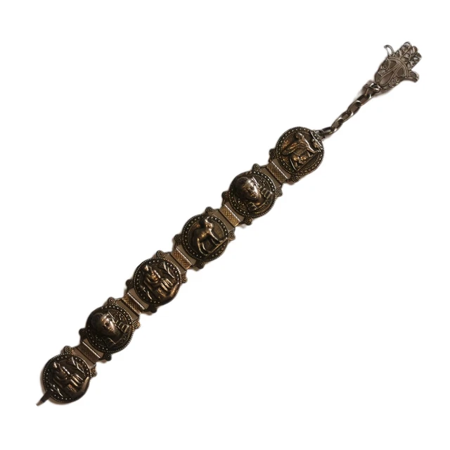 Bracelet Ancien Ethnique Avec Pendentifs Éléphant, Sabre, Main De Fatma Et étoile - Occasion