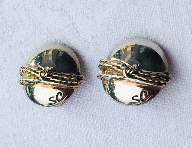 Parure Vintage Sidney Carron - Boucles D'oreilles Et Broche En Métal Argenté - Bijou Occasion élégant