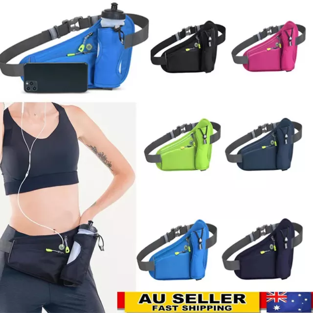 Belt Bag Waist Pack Bum Bags With Water Bottles Holder Sport Hydration Hiking AU