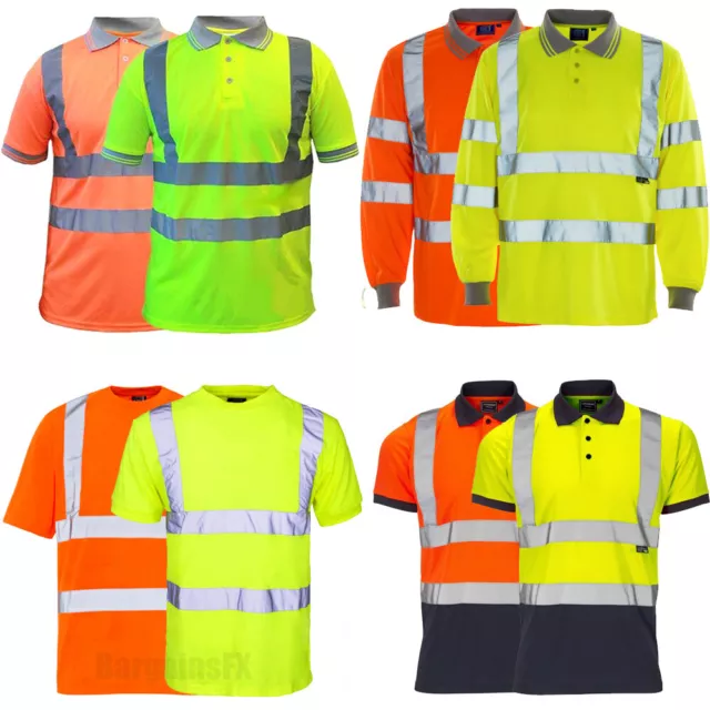 Hi Vis Viz Polo T-Shirt High Visibility Reflective Tape Safety Security Work Top