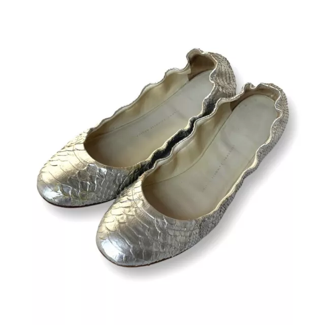 Giuseppe Zanotti Silver Metallic Leather Ballet Flats Python Embossed Sz.9.5