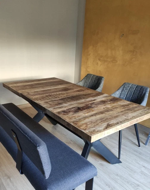 SOLID MANGO WOOD Rectangular Dining Table Steel Frame Industrial Rustic