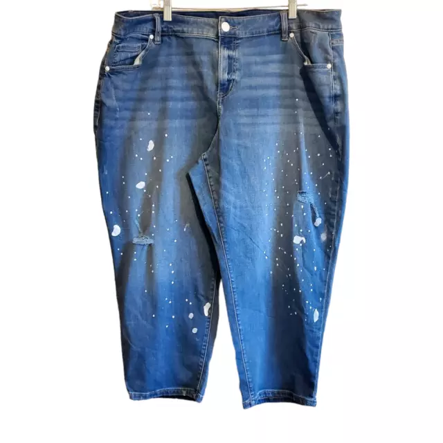 NEW Lane Bryant Plus Size 20 Paint Splattered Distressed Boyfriend Capri Jeans