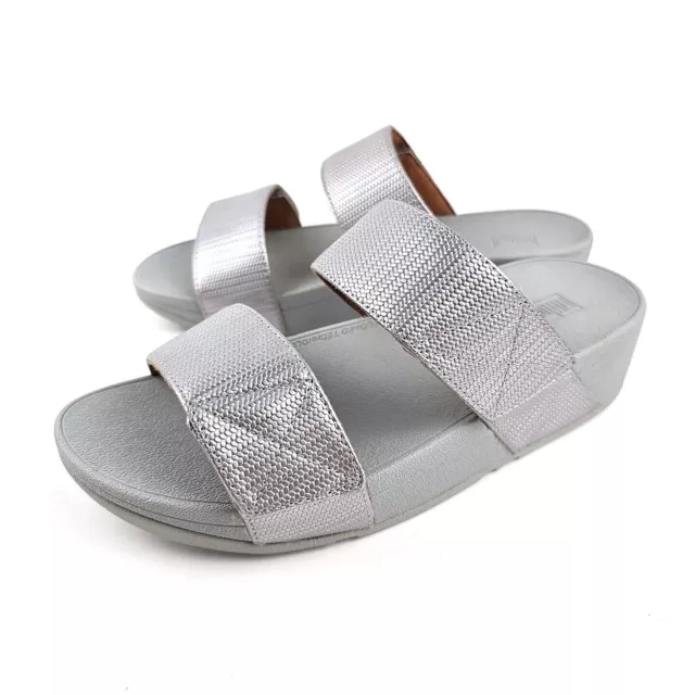 Fitflop Women's Slide Sandals Mina Textured Glitz Silver DO1-011 US Women Size 7