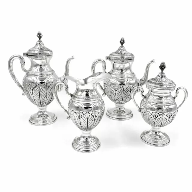 Italienischer Empire-Stil Kaffeeservice Teeservice 800 Silber von Hand Gemeißelt