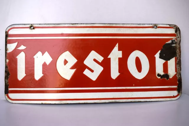 Vintage Firestone Tyre Tires Porcelain Enamel Sign Advertising Double Sided Old 3