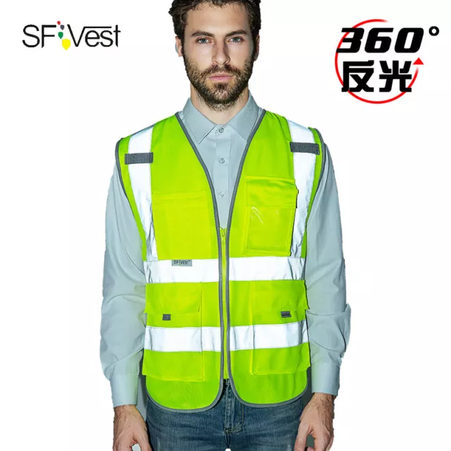 SFVest Reflective Safety Vest High Visibility Zipper Front Safety Vest Yellow 3