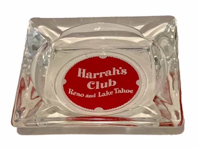 Vintage Harrah's Club Hotel Casino Glass Ashtray - Reno & Lake Tahoe