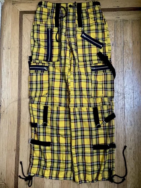 Unisex Split Color Red Yellow Plaid Bondage Punk Tripp Pants 34