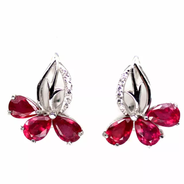 4 X 6 Mm. Birne Rot Rubin & Weiß Cubic Zirkonia Ohrringe 925 Sterlingsilber