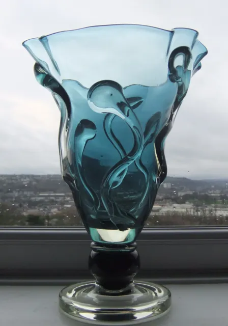 STUNNING Vintage Murano Blue & Black Glass Vase