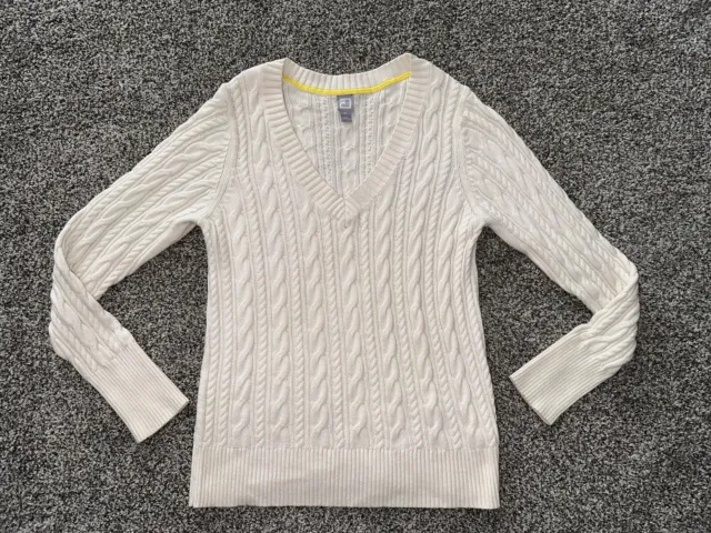 Women’s JCP Cream V-neck Pull Over Cable Knit Sweater Size XL