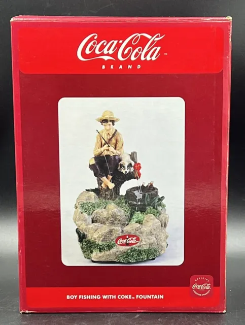 NIB Coca Cola Table Top Water Fountain Norman Rockwell Boy Fishing with Dog Coke