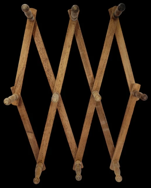 Vintage Wood Rack Wall Hanger Expandable Folding Accordion Mug Coat Hat 10 Peg