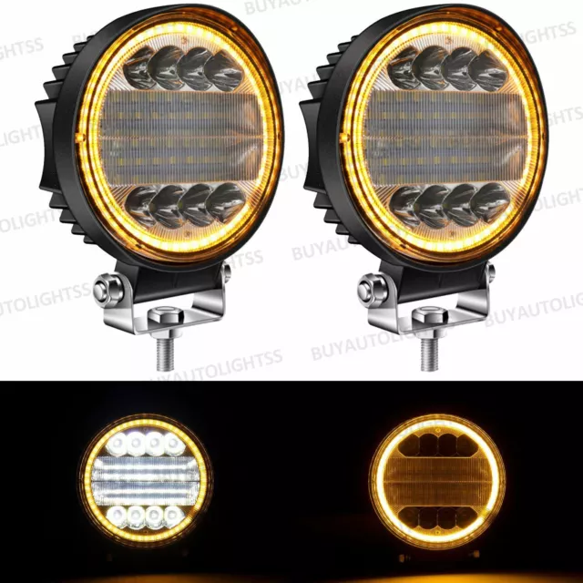 Pair 5inch LED Work Light Bar Round Spot Flood Offroad 4WD Driving Fog Lamps SUV