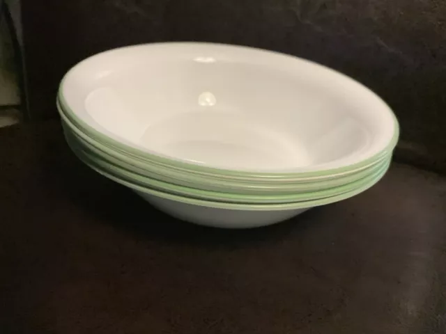 CORELLE 7 1/4" FLARE SOUP CEREAL BOWLS White Green Rim  Callaway ? Chutney  ? Me