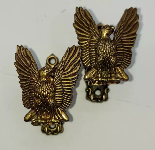 Vintage 2" Pair Brass American Eagle cabinet knobs pull Hooks Hold Backs