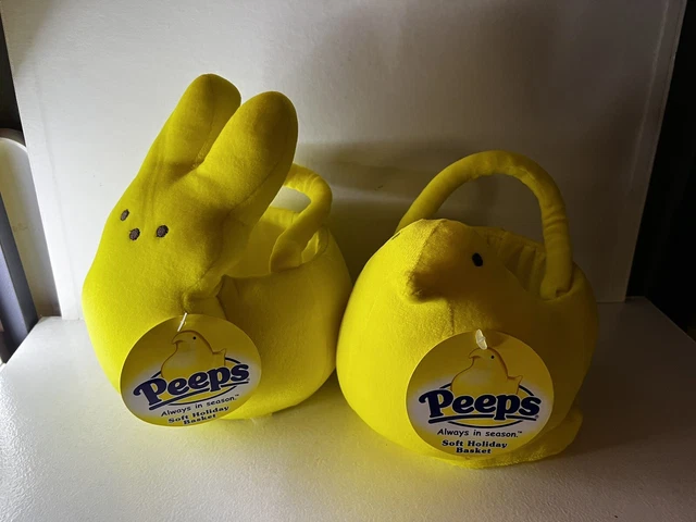 lot of 2 Peeps Just Born Yellow Plush Chick & Bunny Easter Basket 8" NWT