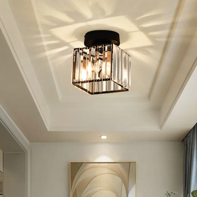 Crystal LED Ceiling Lights Square Chandelier Living Room Hallway Pendant Lamp UK