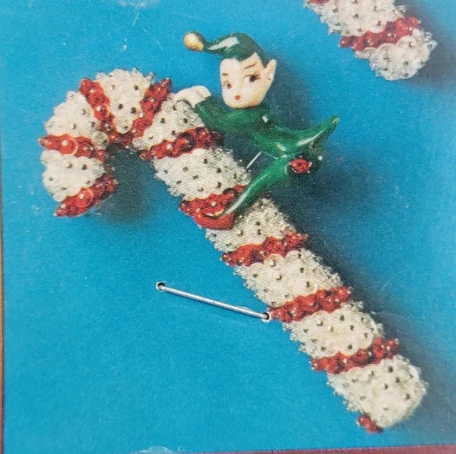 De colección 1973 WALCO CANDY BASTONES + ELFOS LENTEJUELAS/CUENTAS (2) KIT DE ADORNO DE NAVIDAD