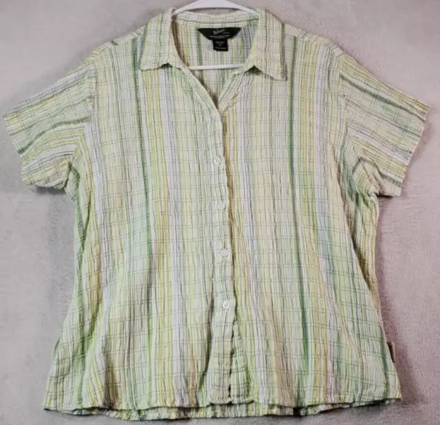 Woolrich Seersucker Blouse Top Womens Petite XL Multi Railroad Stripes Collared